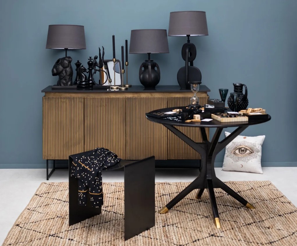Lampa de masa, negru, cu abajur gri, din in, Disc