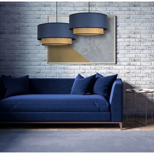 Lustră pe cablu Duolla BOHO 1xE27/15W/230V d. 45 cm albastru/ratan