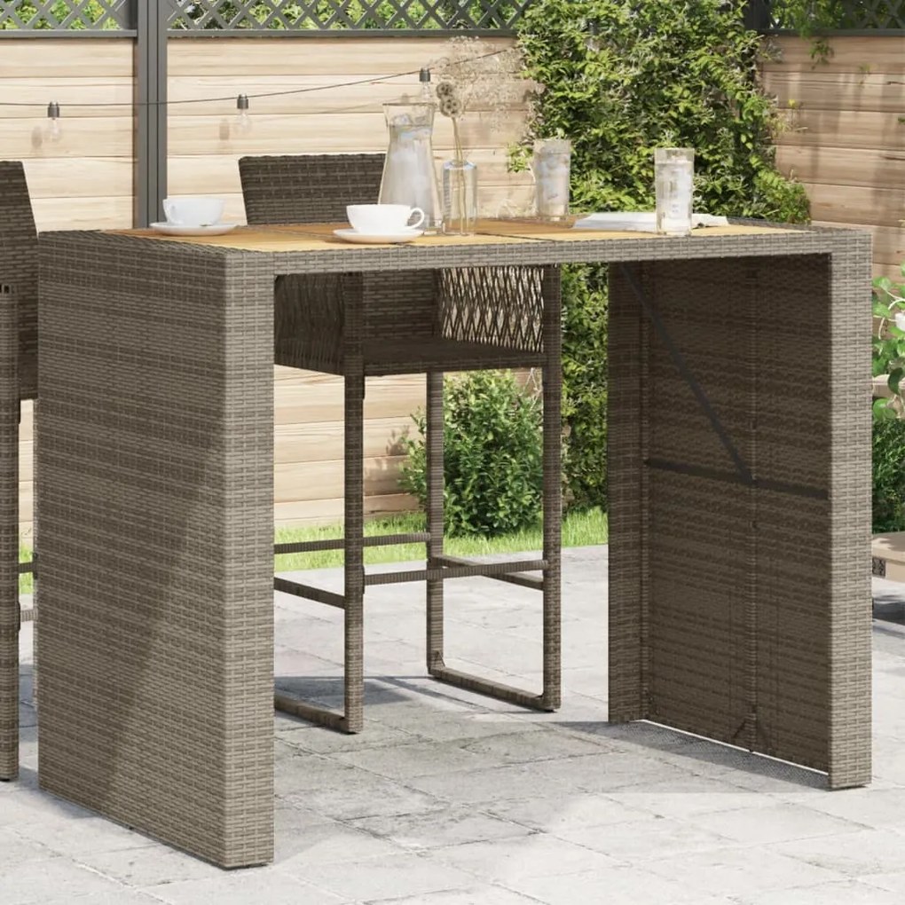 vidaXL Masă bar grădină, blat lemn acacia, gri 145x80x110 cm poliratan