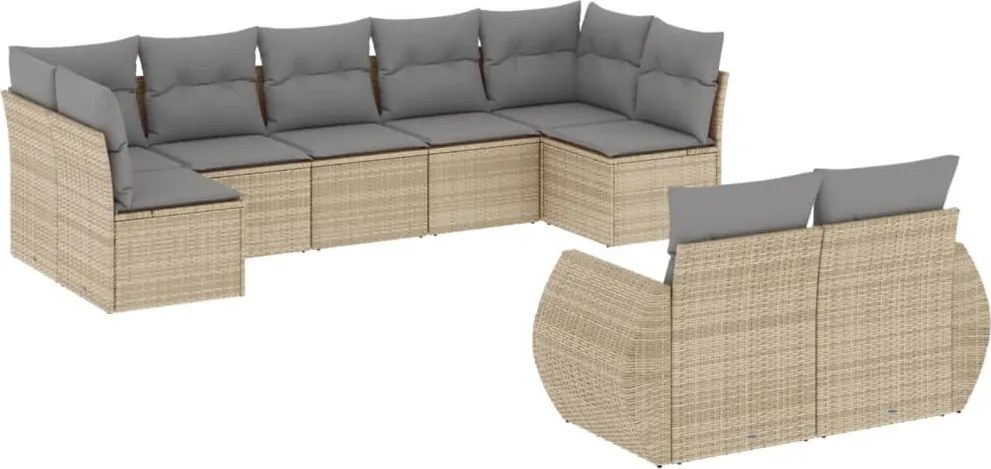 vidaXL Set canapele de grădină, 9 piese, cu perne, bej, poliratan
