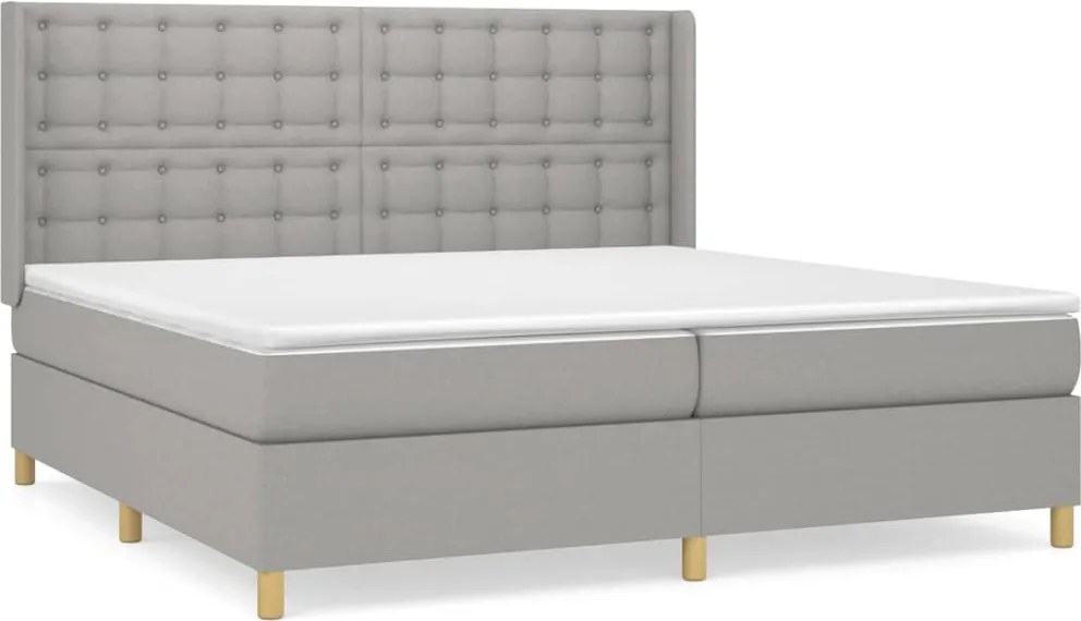 vidaXL Pat box spring cu saltea, gri deschis, 200x200 cm, textil