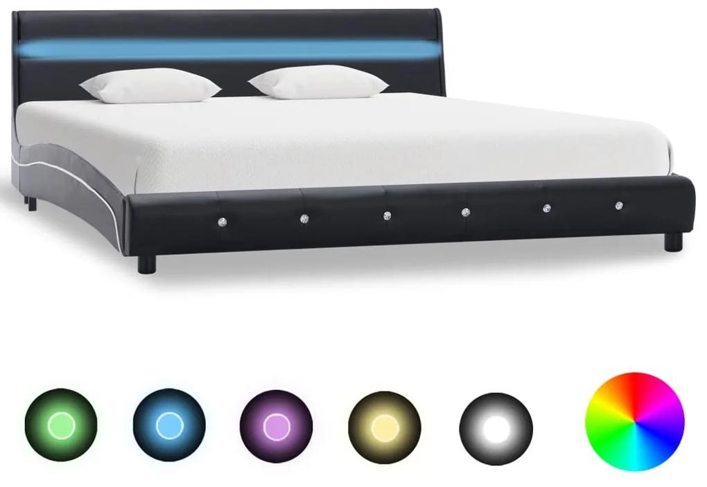 280336 vidaXL Cadru de pat cu LED, negru, 180 x 200 cm, piele ecologică