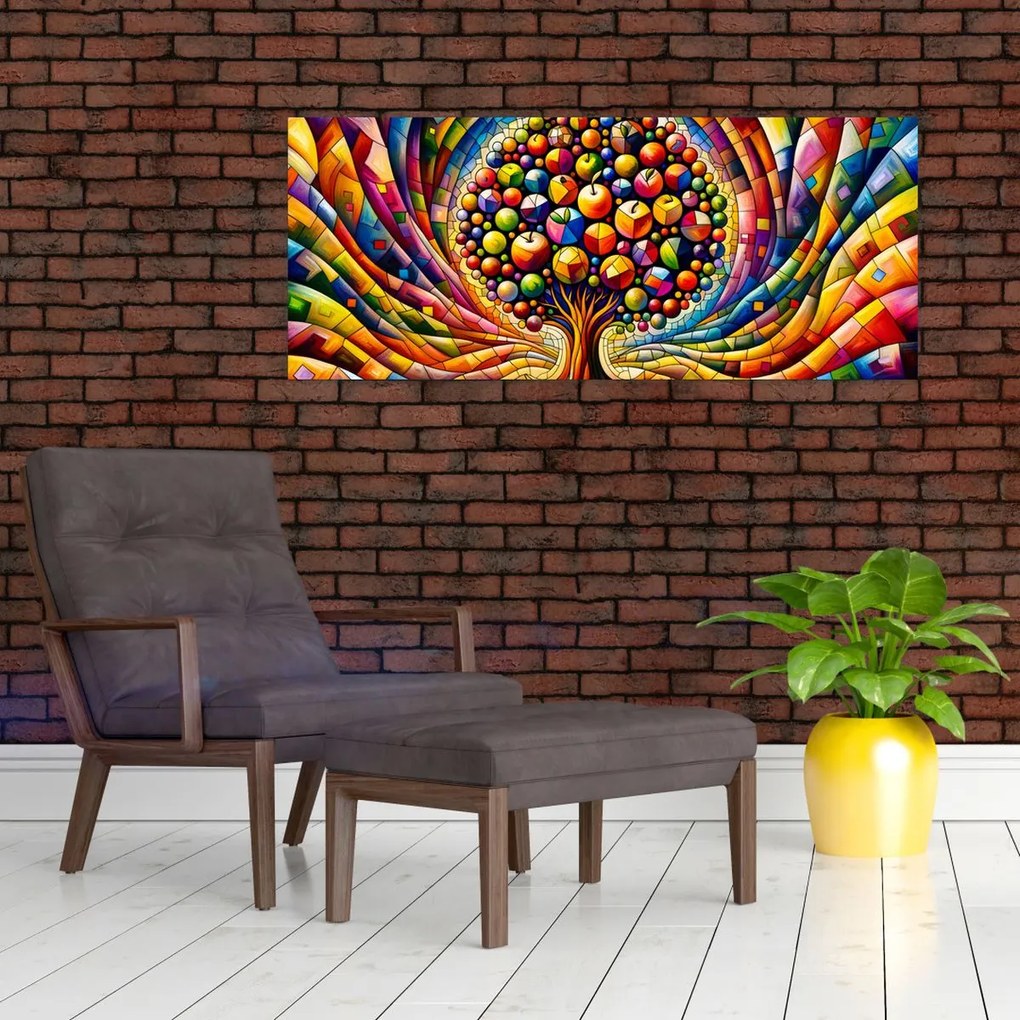 Tablou – Arbore colorat cu mere (120x50 cm)