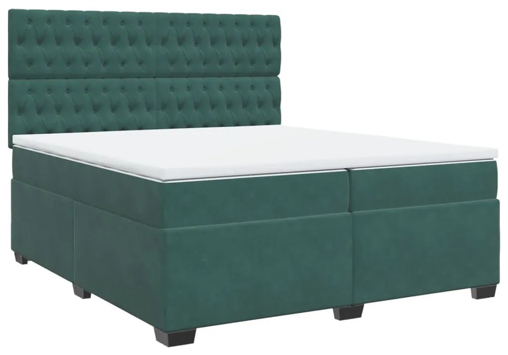 3291011 vidaXL Pat box spring cu saltea, verde închis, 200x200 cm, catifea