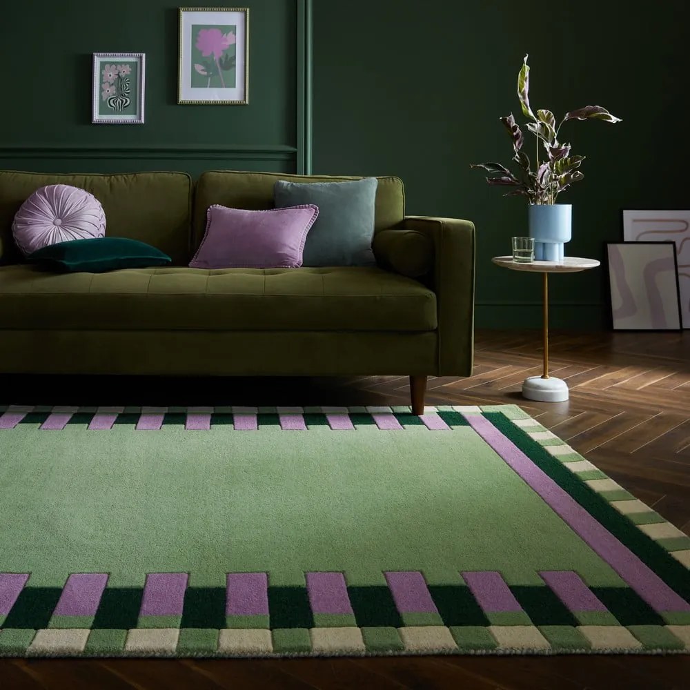 Covor verde/mov țesut manual din lână 160x230 cm Kai Wool Border – Flair Rugs