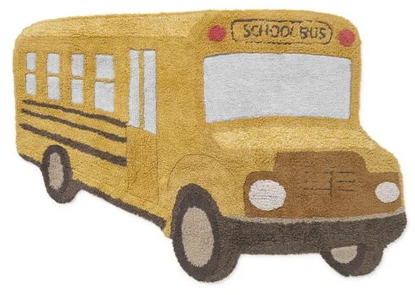Covor pentru copii galben ocru lavabil, țesut manual din bumbac 90x130 cm School Bus – Lorena Canals