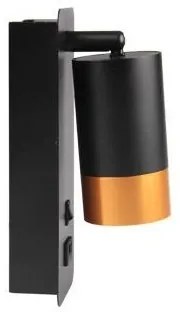Spot de perete cu încărcător USB 1xGU10/35W/230V negru/auriu