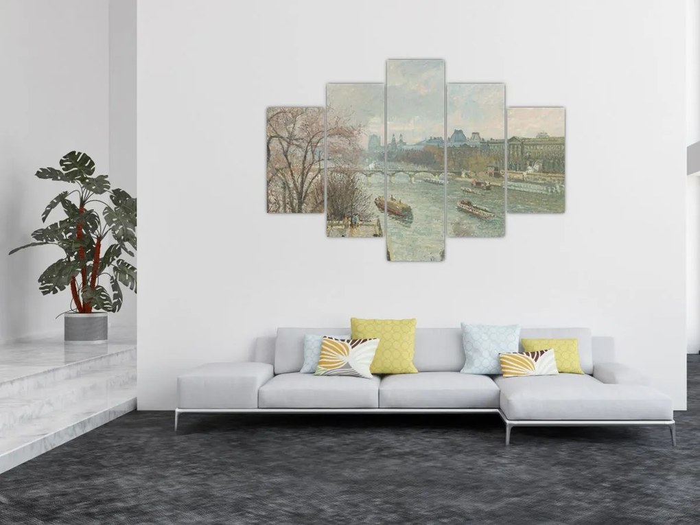 Tablou - Camille Pissarro, The Louvre, Afternoon, Rainy Weather, reproducere (150x105 cm)