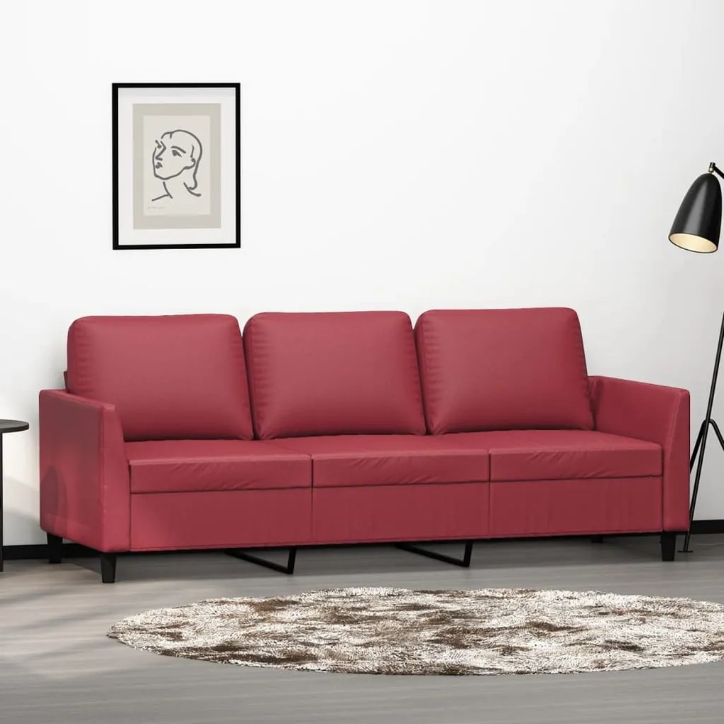 vidaXL Canapea cu 3 locuri, roșu vin, 180 cm, piele ecologică