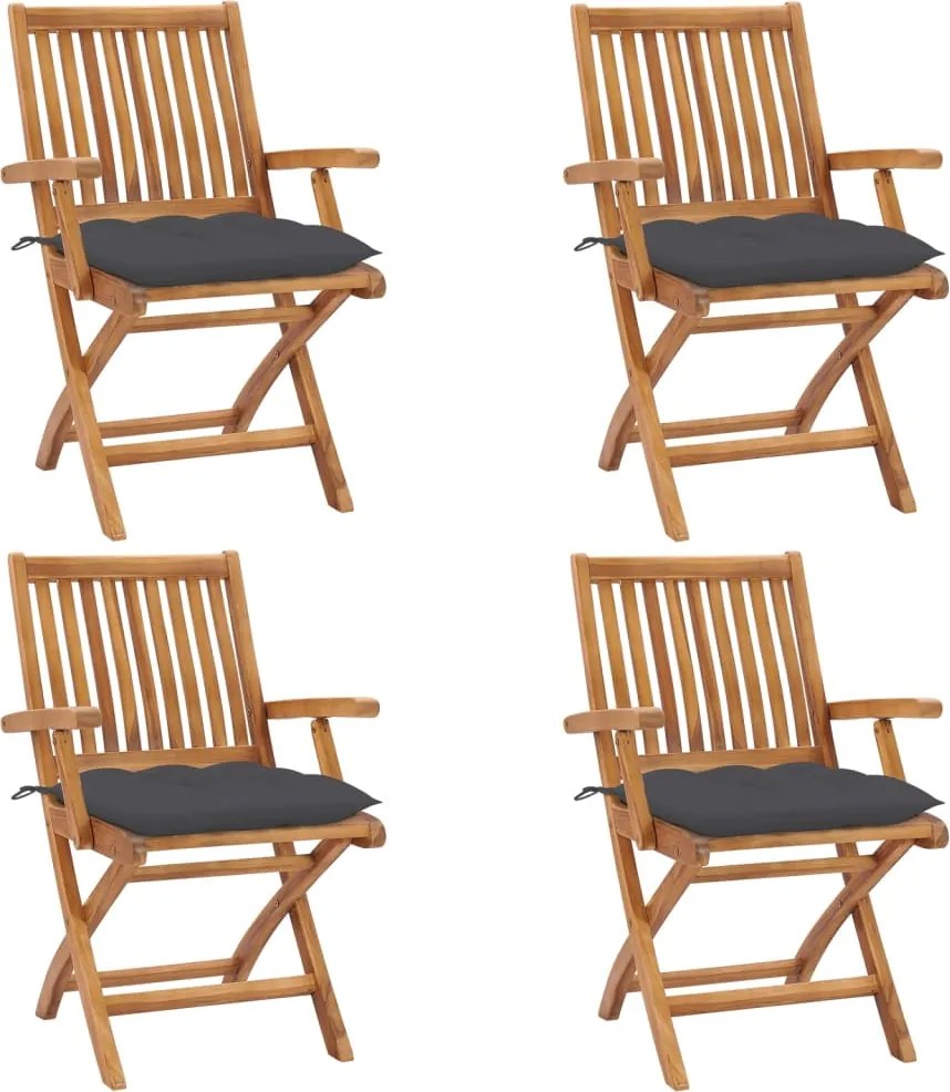 vidaXL Scaune grădină pliabile cu perne, 4 buc, lemn masiv de tec