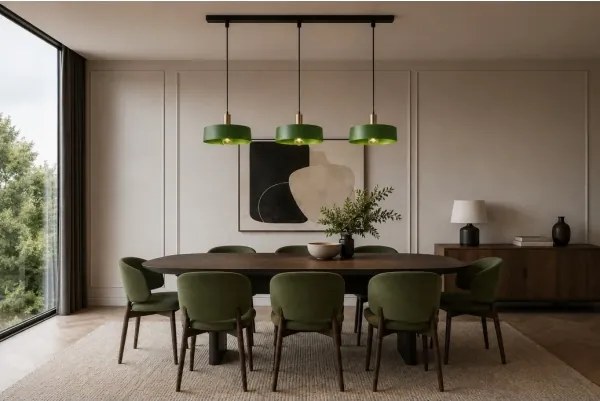 Lustră pe cablu HAKI 3xE27/60W/230V verde/crom lucios