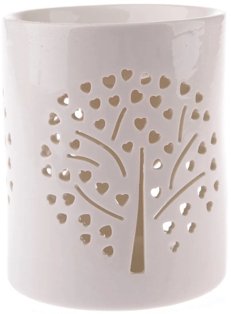 Lampa aromatică din porțelan Heart tree albă, 11 x13 cm
