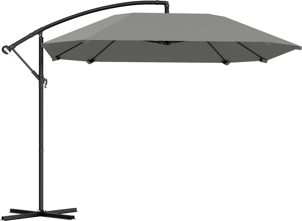 Outsunny Umbrelă laterală 3 m, umbrelă de grădină exterioară înclinabilă, bază, manivelă, țesătură poliester 180 g/m², Gri închis | Aosom Romania