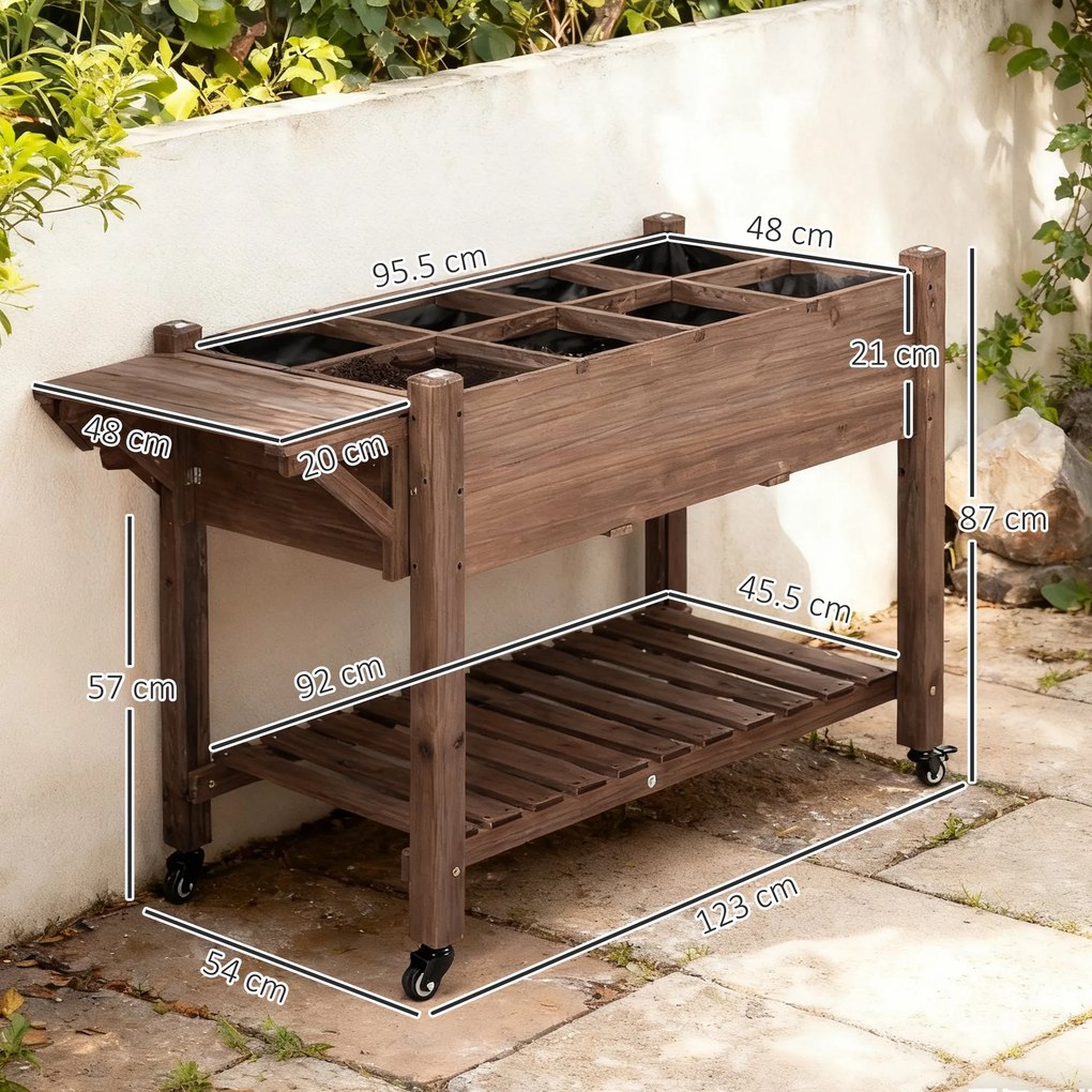 Outsunny Raised Garden Bed Planter Box w/ 8 Grow Grids, Storage Shelf &amp; Lockable Wheels | Aosom Romania