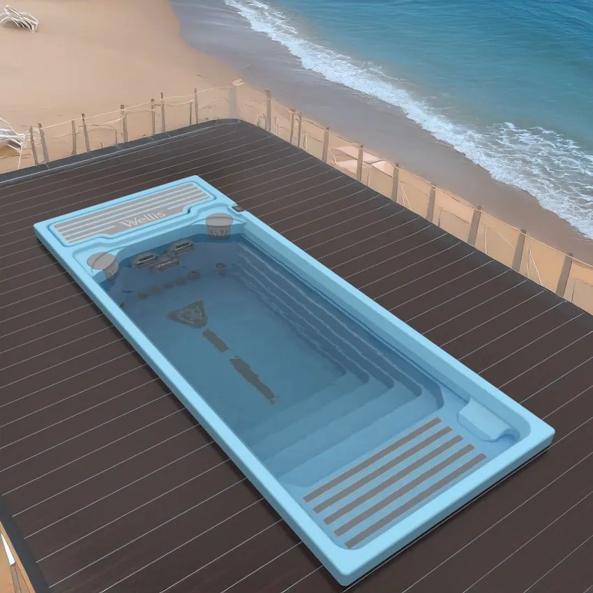 Piscina Wellis Beach Club Deluxe Swim Spa 600 235 147 cm, contracurent, 2 sunbed-uri, 7200 L