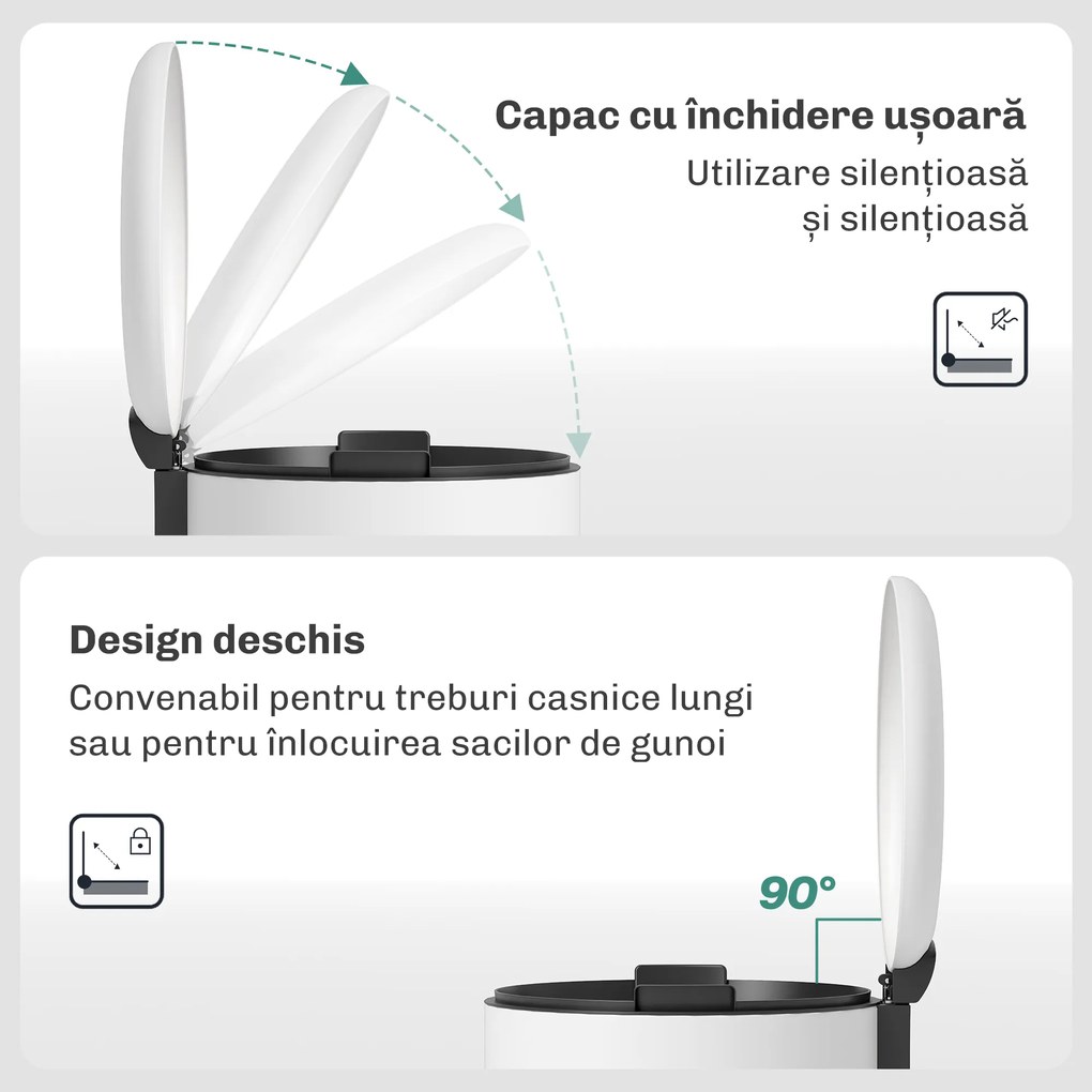 HOMCOM Coș de Gunoi cu Pedală de 30L, Capac cu Închidere Delicată, Metal și PP, 36x30x63.5 cm, Crem | Aosom Romania