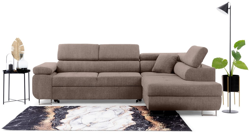 Colțar extensibil Annabelle L dreapta - bej catifea hidrofobă Vogue 4 / picioare cromate
