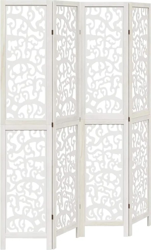 vidaXL Paravan cameră 4 panouri, alb, lemn masiv paulownia