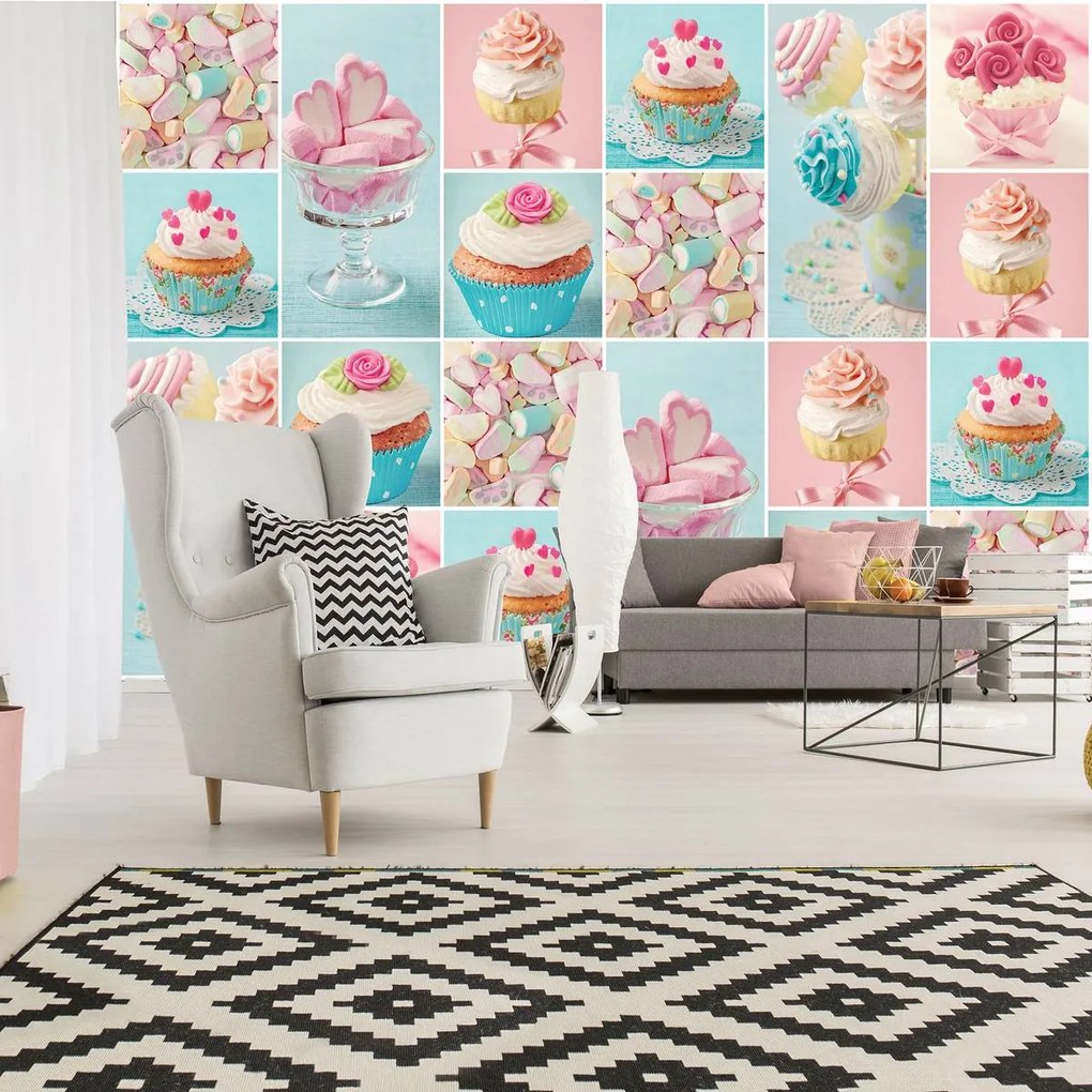 Fototapet - Prăjitură colorată și marshmallows (152,5x104 cm)