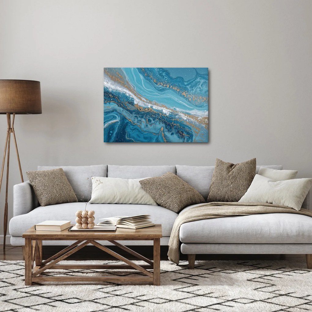 Tablou - Marmură bleu cu aur I. (70x50 cm)