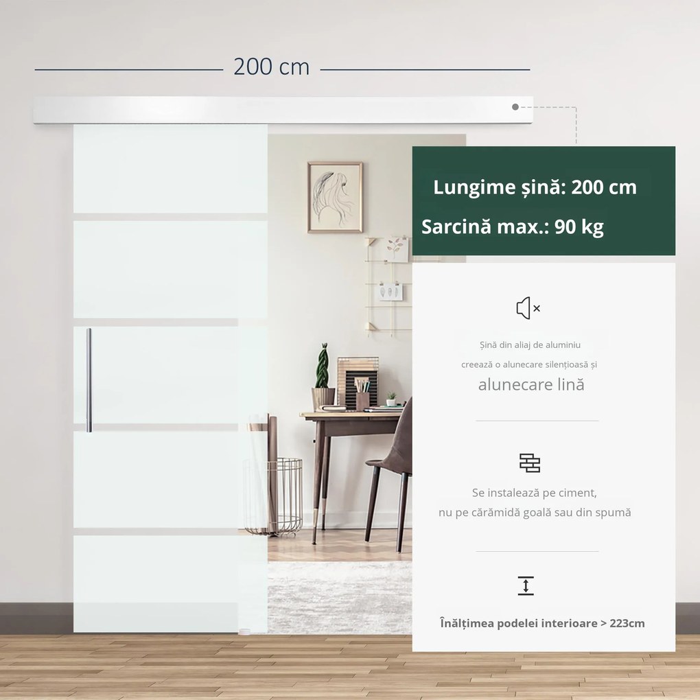 HOMCOM usa glisanta din sticla cu sina din aluminiu, 75x210cm | Aosom Romania