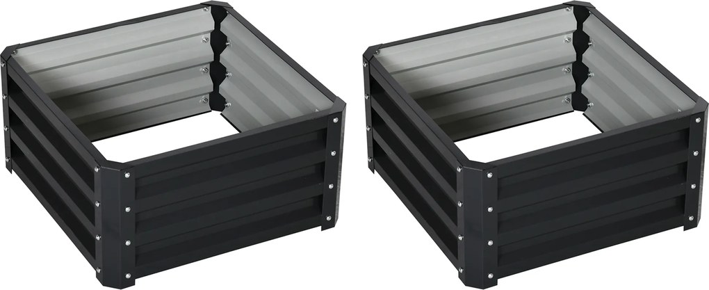 Outsunny Set de 2 jardiniere înălțate, pătrat de grădină pentru legume, flori, oțel galvanizat 60 x 60 x 30,5 cm, gri | Aosom Romania