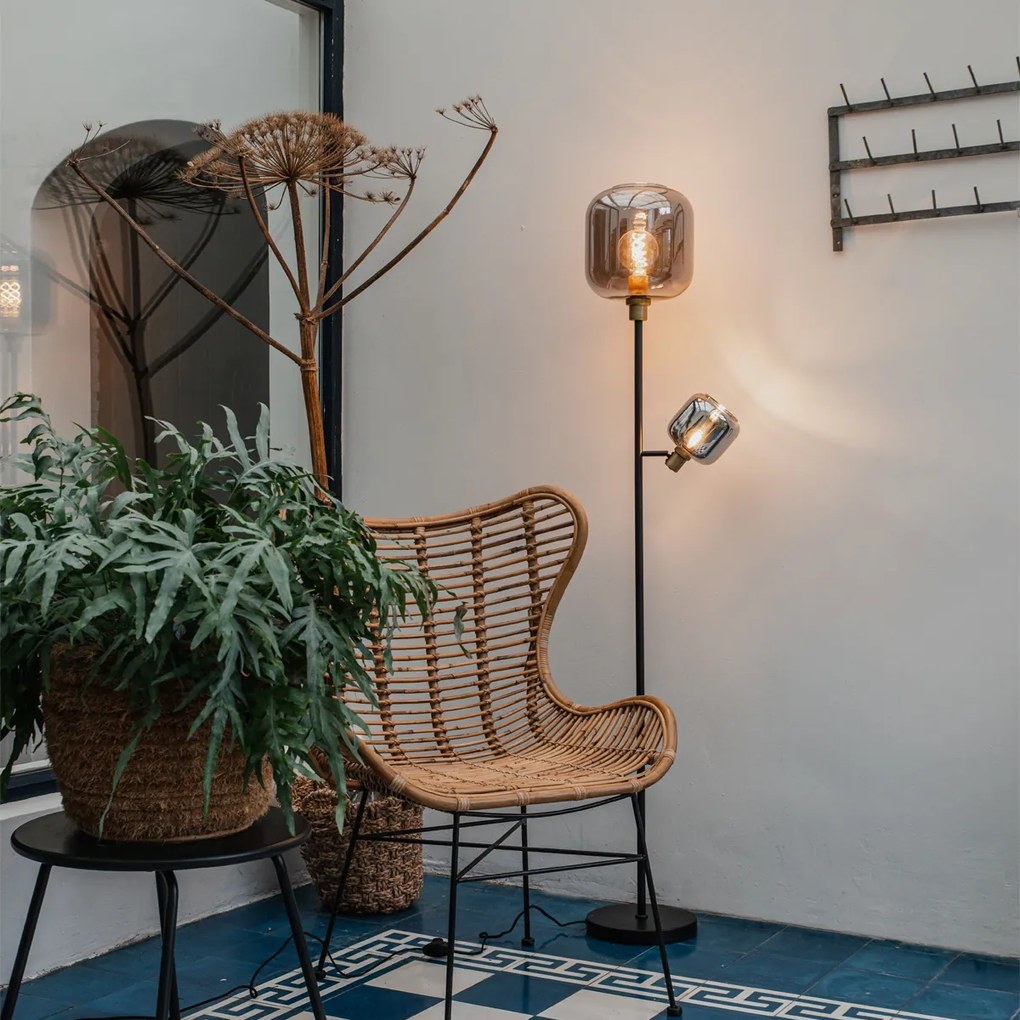 Lampa de podea neagră cu auriu cu sticlă fumurie cu 2 lumini - Zuzanna