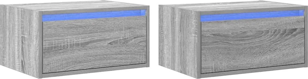 vidaXL Noptiere montate pe perete cu lumini LED, 2 buc., sonoma gri