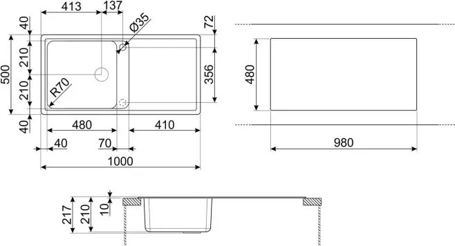 Chiuvetă de bucătărie Smeg LZ150CT, 100 cm, material rezistent la zgârieturi, ușor de curățat, gri