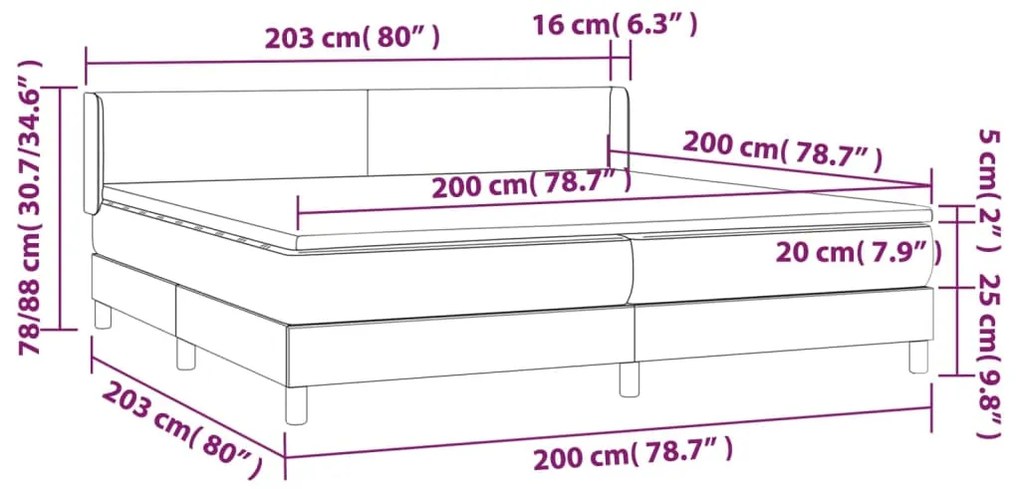 Pat box spring cu saltea, gri inchis, 200x200 cm, catifea Morke gra, 200 x 200 cm, Design simplu