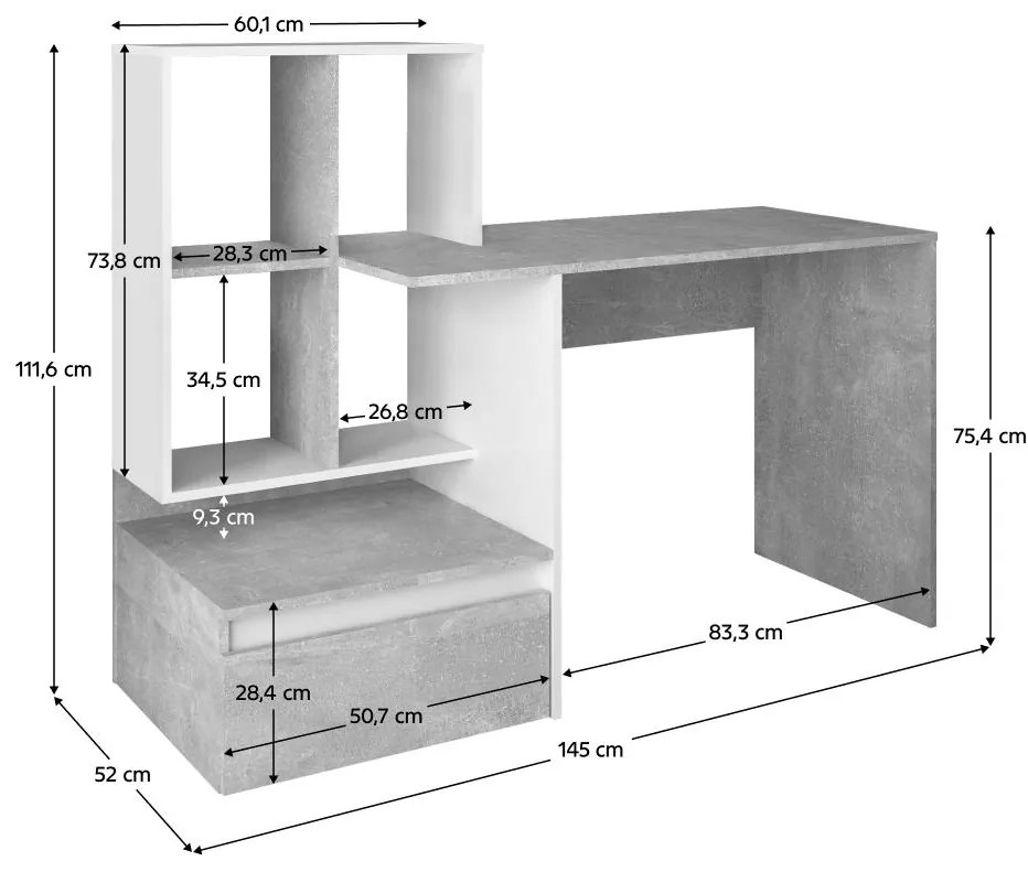 Masă PC Nacio (beton + alb) . 1116420