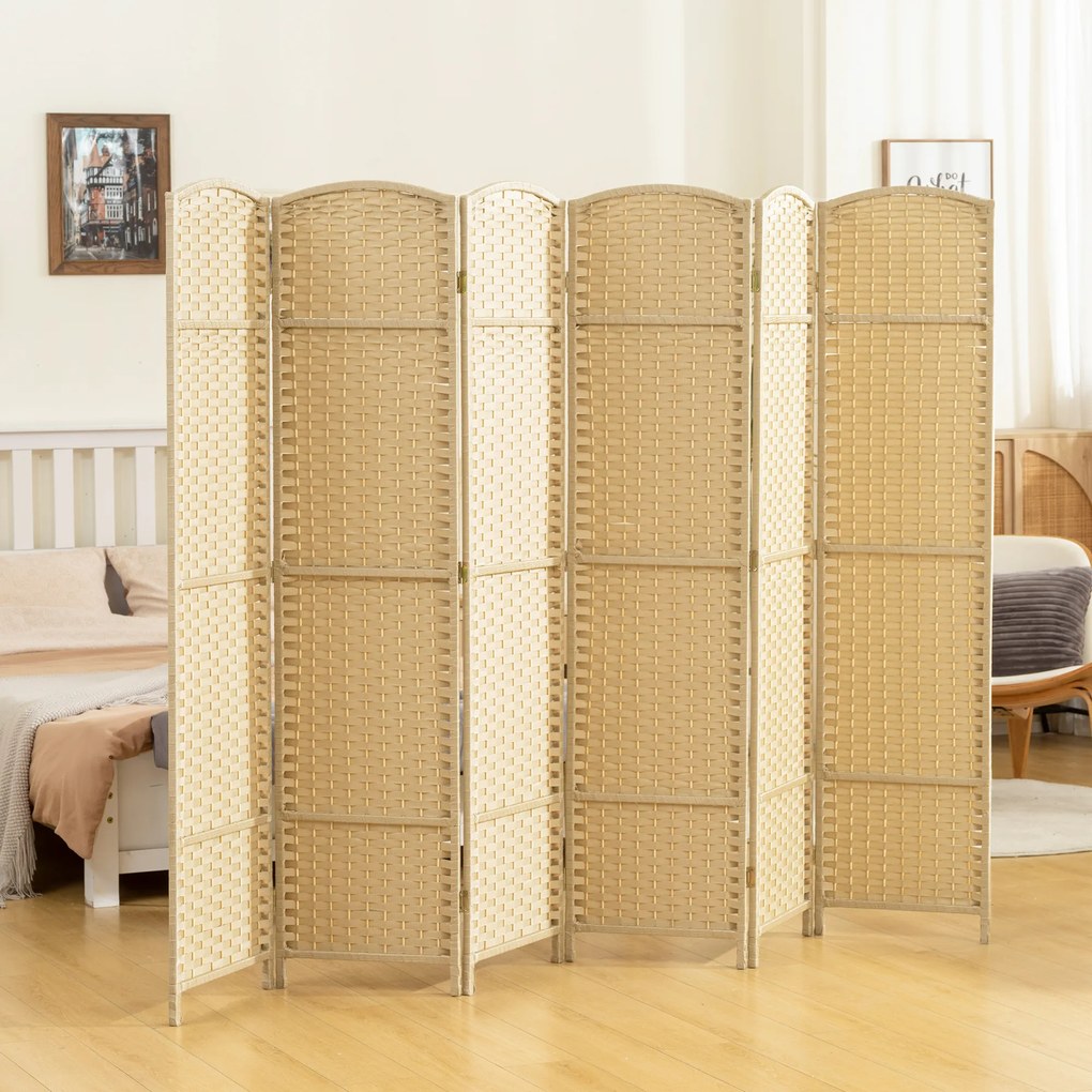 HOMCOM Paravan interior din lemn 6 panouri 240 x 170 cm separator de cameră pliabil pentru living, dormitor, natural | Aosom Romania