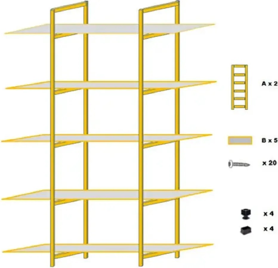 Biblioteca Lana din metal auriu 178x120x28 cm