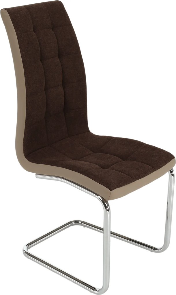Scaun bucătărie, material textil maro/piele ecologică bej/crom, SALOMA NEW