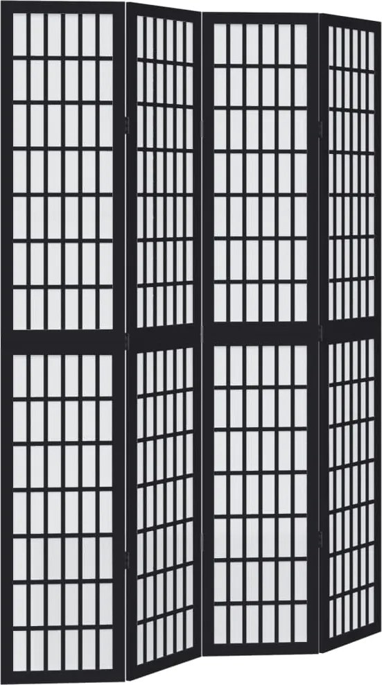 vidaXL Paravan de cameră cu 4 panouri, negru, lemn masiv paulownia