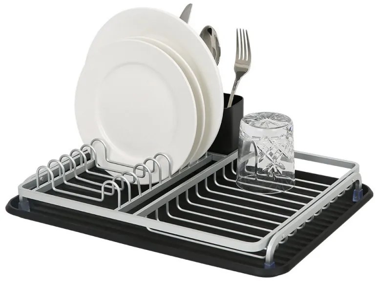 Uscator de vase Luigi Ferrero FR-3932A, 43x32x12 cm, Rezistent la coroziune, 3 compartimente, Tava de scurgere, Negru/Argintiu