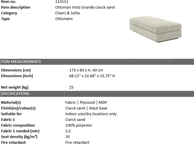 Taburete, Otoman design elegant LUX Vista Grande, clarck sand 113111 HZ