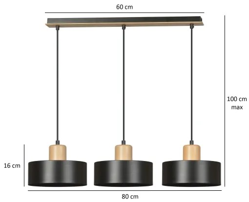 Lustră pe cablu TORIN 3xE27/15W/230V negru