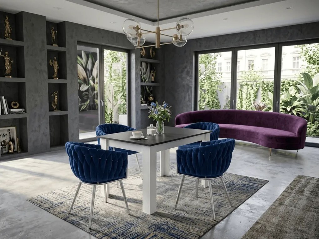 Fotoliu de dining din catifea ORION VELVET cu picioare argintii, albastru inchis