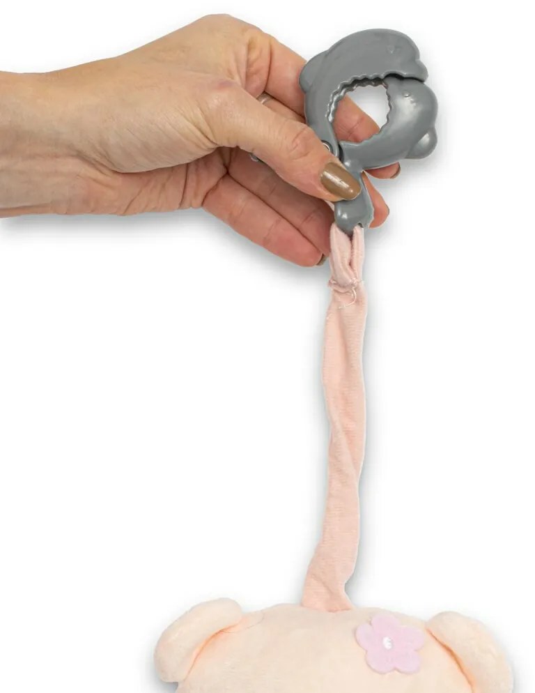 Baby Mix Jucărie de pluș pentru copii cu mecanismde redare și clip Ursuleț roz, 24 cm