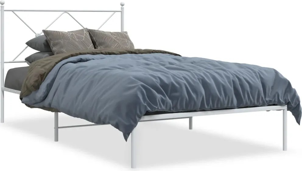 vidaXL Cadru de pat metalic cu tăblie, alb, 100x190 cm