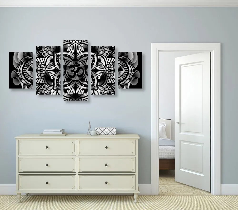 Tablou 5-piese Mandala sănătății în design alb-negru