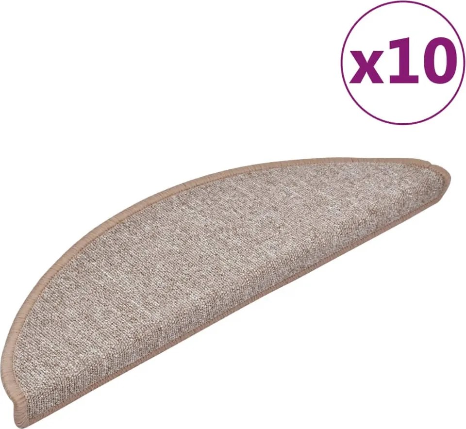 vidaXL Covorașe pentru scări, 10 buc., 56x17x3 cm, maro deschis, semirotunde