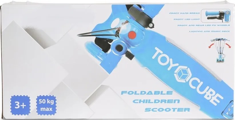 Trotineta copii cu roti luminoase din silicon NOVOKIDS™ Toy Cube, Cu melodii si lumini, 3 roti, Pliabila, Maner reglabil pe inaltime, Max 50 kg,