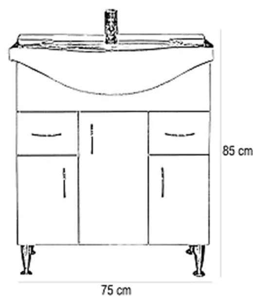 Dulap inferior Bianca Plus 75 cu lavoar, culoare stejar sonoma