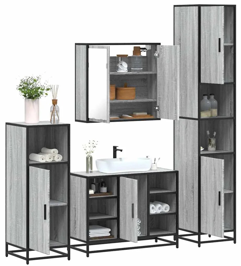 vidaXL Set de mobilier de baie 4 piese Lemn stratificat gri Sonoma
