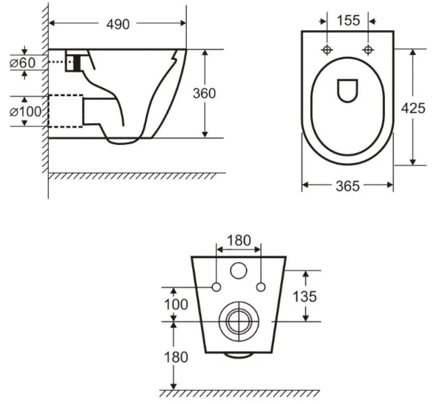 Set vas wc suspendat rimless negru mat cu capac, rezervor incastrat si clapeta negru mat Alcaplast M1878