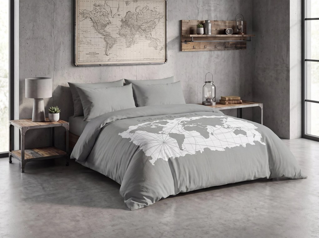 Lenjerie de pat din flanel MAP OF DREAM, gri-verzui Dimensiune lenjerie de pat: 2 ks 60 x 70 cm | 240 x 200 cm
