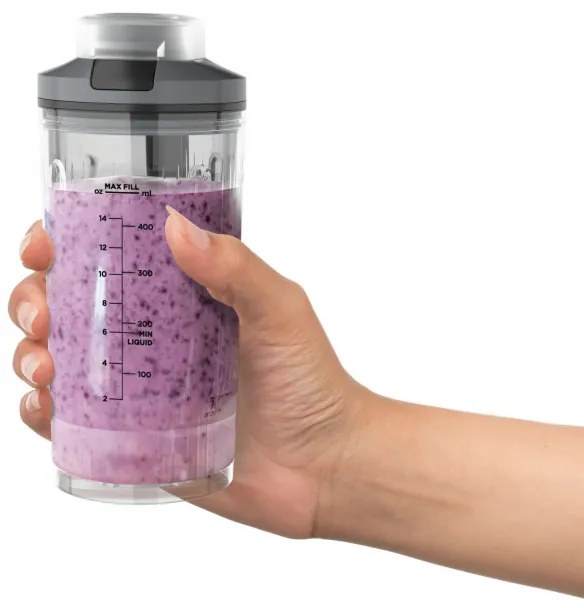 Blender portabil Ninja Blast Max BC251EUGY, 14.4W, 11.1V, 570 ml, 19000 rpm, Zdrobire gheata, Pana la 25 de cicluri, Fara BPA, Gri