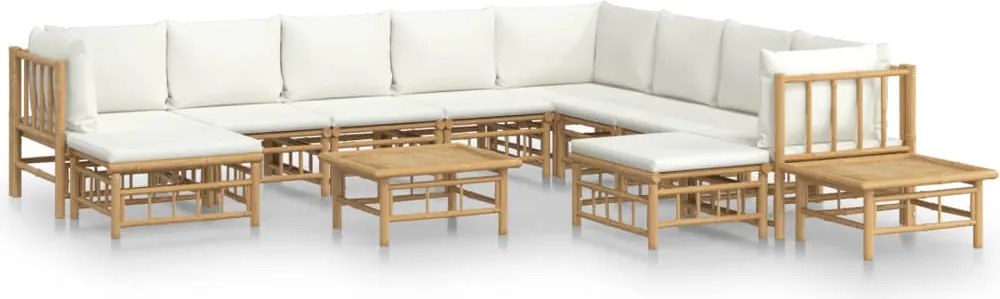 vidaXL Set mobilier de grădină cu perne alb crem, 12 piese, bambus